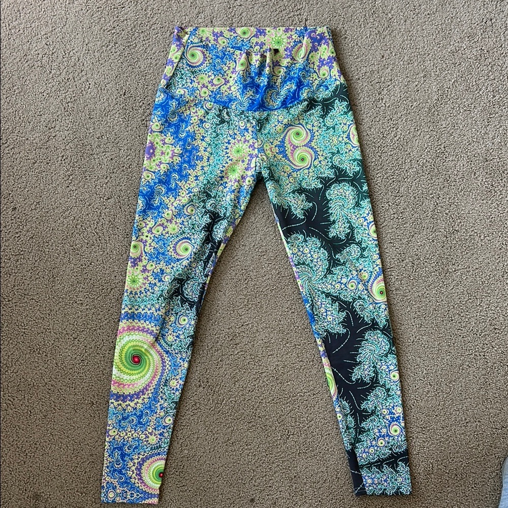 Om Shanti Blue and Green Psychedelic Leggings